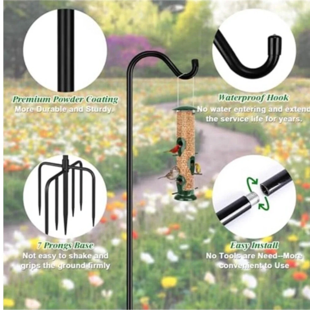 76'' Bird Feeder Pole, Heavy Duty Shepherds Hooks for Outdoor with 7-Prong Base